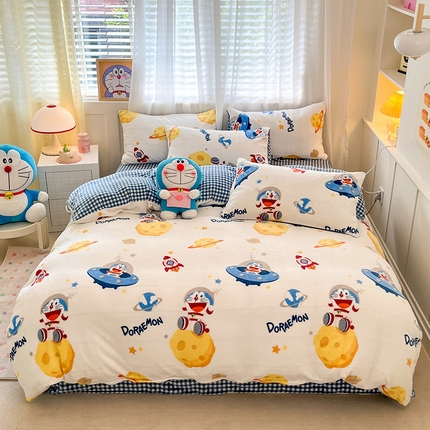 91家纺网 家纺一手货源 找家纺 （总）桃子家居 2023新款正版哆啦A梦叮当猫授权卡通加厚牛奶绒系列四件套