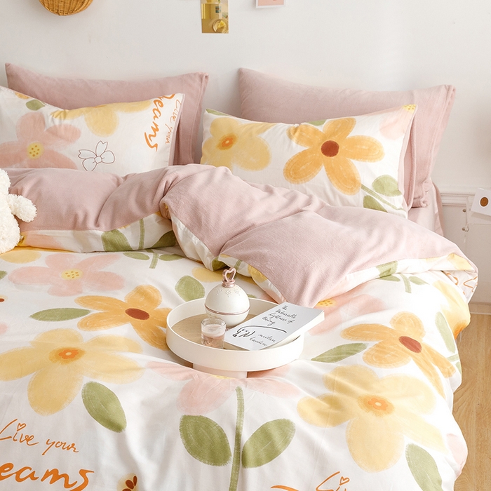 91家纺网 家纺一手货源 找家纺 麦伦家居 2023秋冬新品多功能床品全棉加牛奶绒四件套 安莉