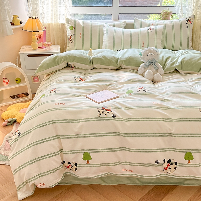 91家纺网 家纺一手货源 找家纺 麦伦家居 2023秋冬新品多功能床品全棉加牛奶绒四件套 调皮汪