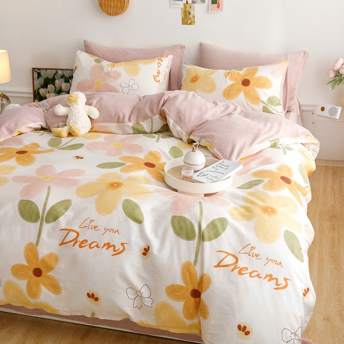 91家纺网 家纺一手货源 找家纺 麦伦家居 2023秋冬新品多功能床品全棉加牛奶绒四件套 安莉