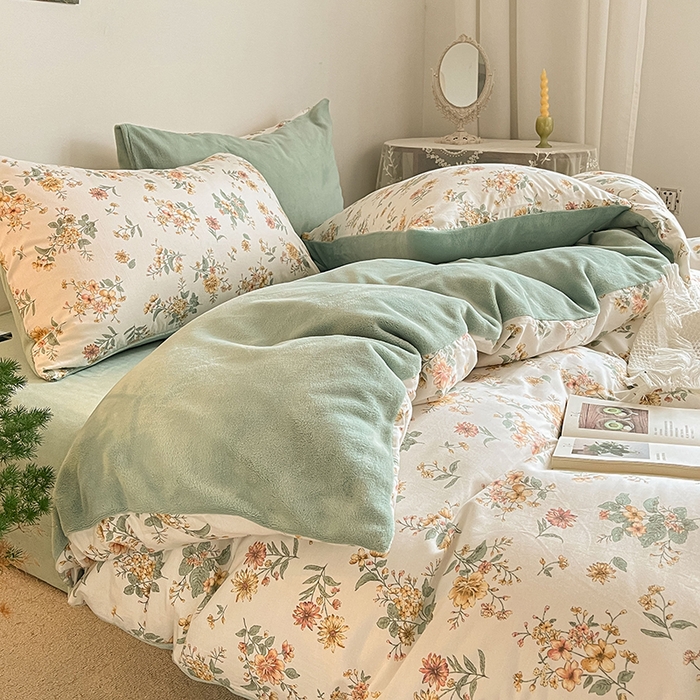 91家纺网 家纺一手货源 找家纺 麦伦家居 2023秋冬新品多功能床品全棉加牛奶绒四件套 漫花香