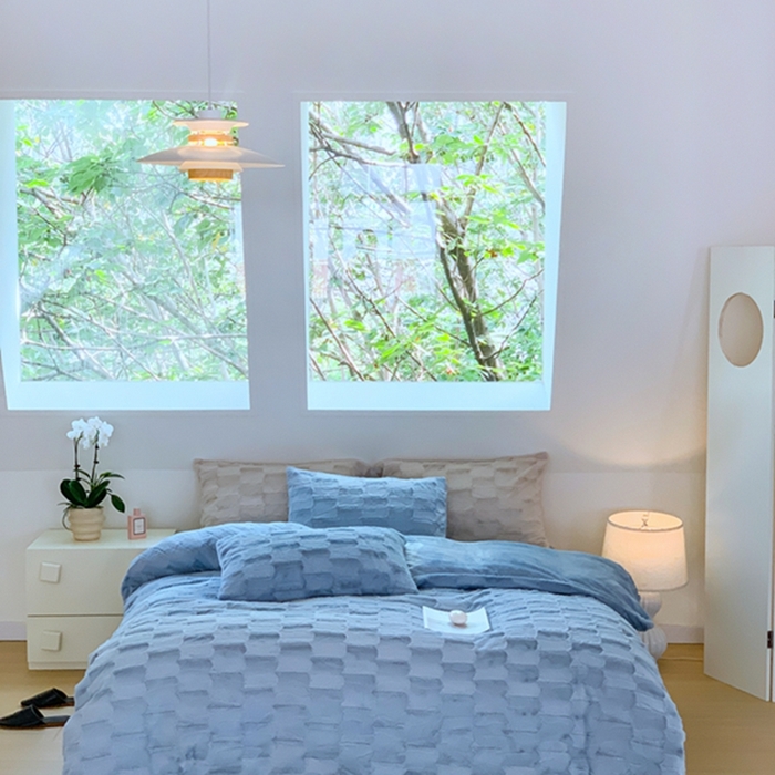 91家纺网 家纺一手货源 找家纺 昔可家纺 2023兔兔绒四件套 格调蓝