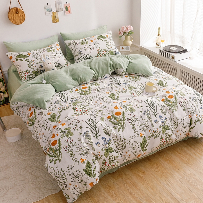 91家纺网 家纺一手货源 找家纺 麦伦家居 2023秋冬新品多功能床品全棉加牛奶绒四件套 江离棉绒