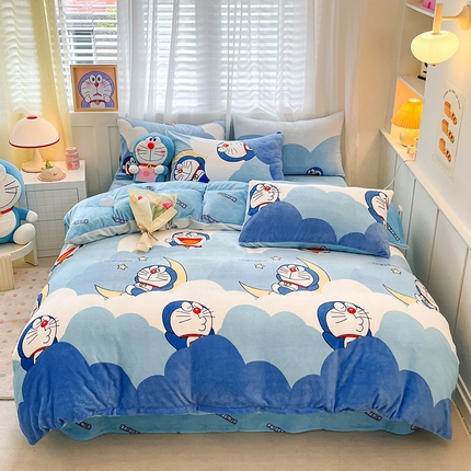 桃子家居 2023新款正版哆啦A梦叮当猫授权卡通加厚牛奶绒系列四件套 绒哆啦A梦-月亮叮当