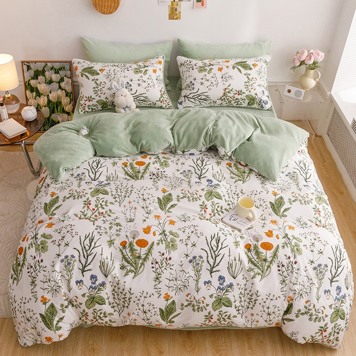 91家纺网 家纺一手货源 找家纺 麦伦家居 2023秋冬新品多功能床品全棉加牛奶绒四件套 江离棉绒