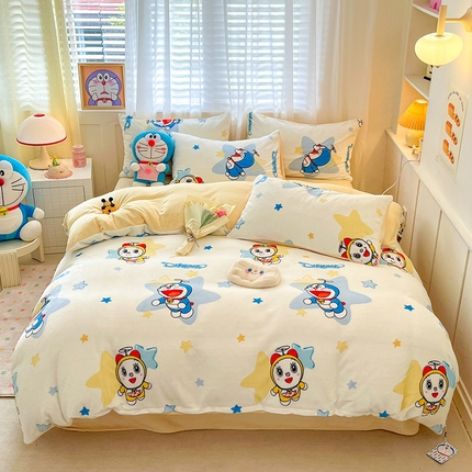 91家纺网 家纺一手货源 找家纺 （总）桃子家居 2023新款正版哆啦A梦叮当猫授权卡通加厚牛奶绒系列四件套