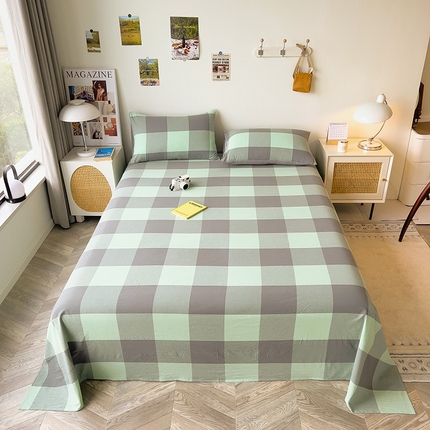 芃成家纺 2023新款全棉水洗棉床单 绿灰大格