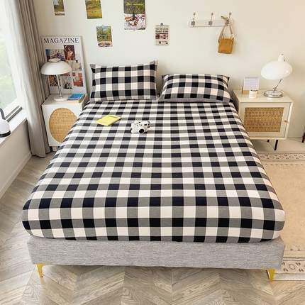 芃成家纺 2023新款全棉水洗棉单床笠 黑白中格