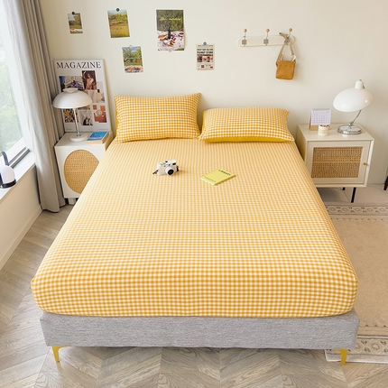 芃成家纺 2023新款全棉水洗棉单床笠 黄小格