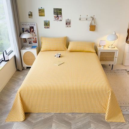 91家纺网 家纺一手货源 找家纺 芃成家纺 2023新款全棉水洗棉床单 黄小格