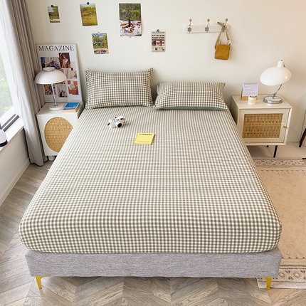 91家纺网 家纺一手货源 找家纺 芃成家纺 2023新款全棉水洗棉单床笠 绿小格