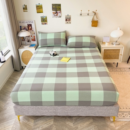 芃成家纺 2023新款全棉水洗棉单床笠 绿灰大格