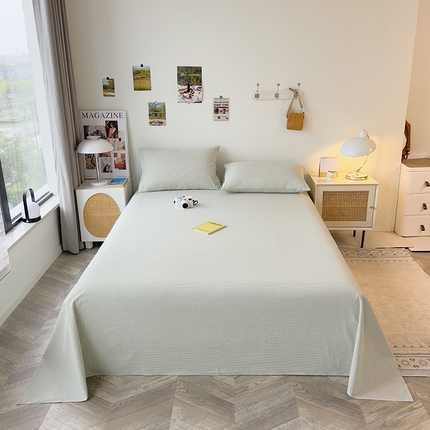 91家纺网 家纺一手货源 找家纺 芃成家纺 2023新款全棉水洗棉床单 绿条纹