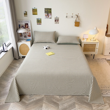 芃成家纺 2023新款全棉水洗棉床单 绿小格