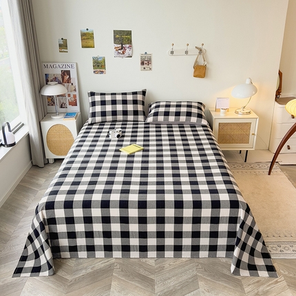芃成家纺 2023新款全棉水洗棉床单 黑白中格