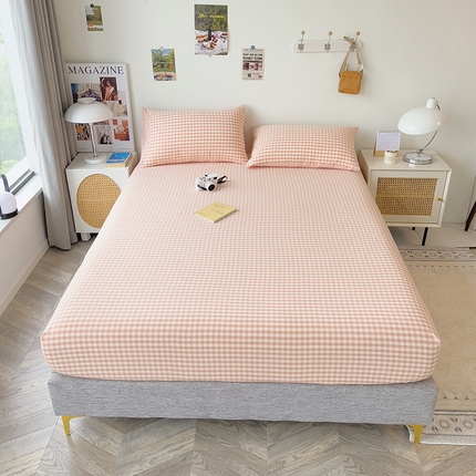 91家纺网 家纺一手货源 找家纺 芃成家纺 2023新款全棉水洗棉单床笠 粉小格