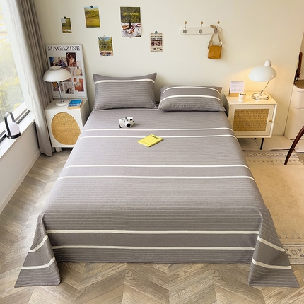 芃成家纺 2023新款全棉水洗棉床单 灰中条