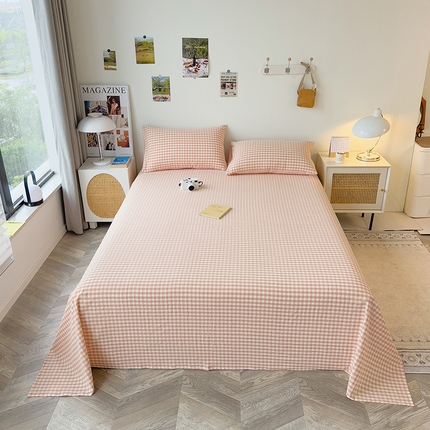 芃成家纺 2023新款全棉水洗棉床单 粉小格