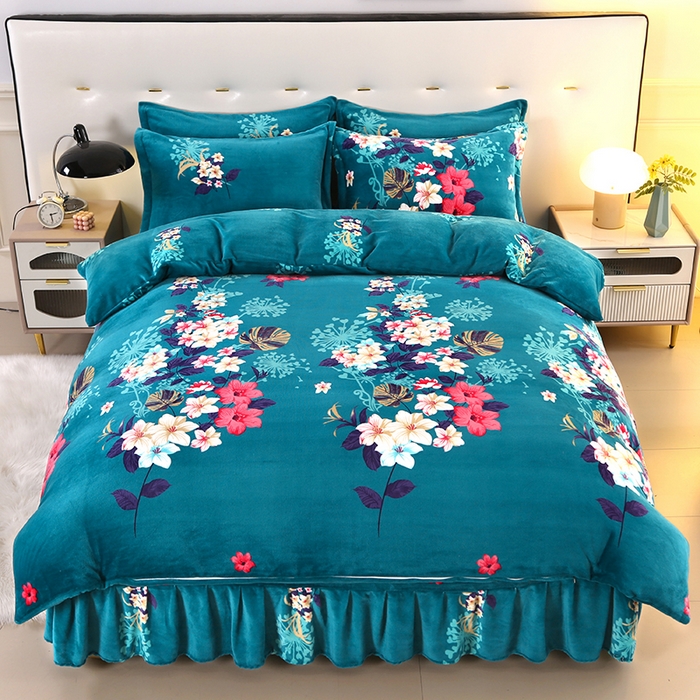 91家纺网 家纺一手货源 找家纺 爱洛 2023新款高克重印花牛奶绒四件套金貂绒四件套 三生三世