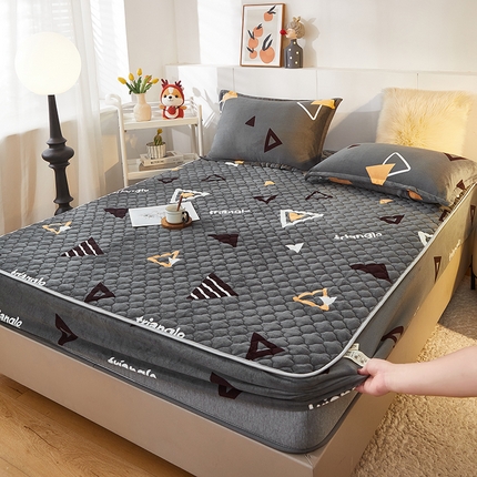 米柳家纺 2023直播爆款牛奶绒夹棉床笠 奇妙三角