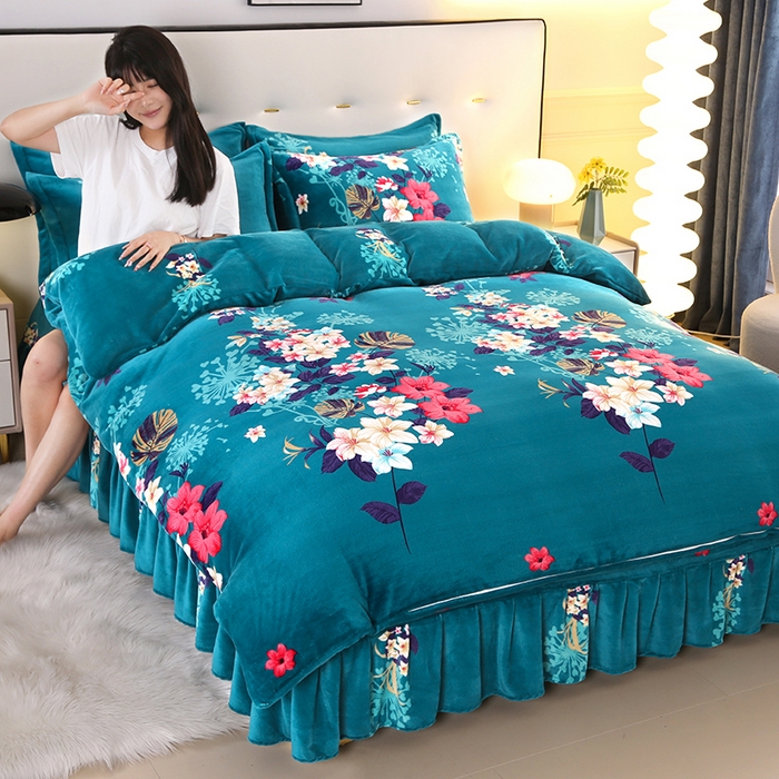 91家纺网 家纺一手货源 找家纺 爱洛 2023新款高克重印花牛奶绒四件套金貂绒四件套 三生三世