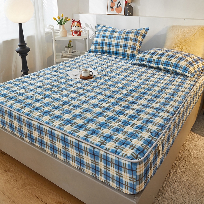 91家纺网 家纺一手货源 找家纺 米柳家纺 2023直播爆款牛奶绒夹棉床笠 休闲格调