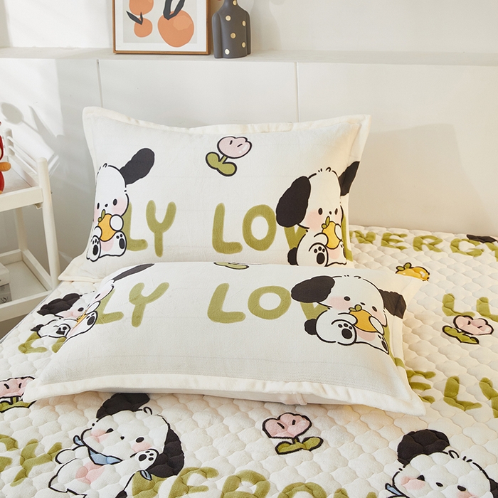 91家纺网 家纺一手货源 找家纺 米柳家纺 2023直播爆款牛奶绒夹棉床笠 欢乐狗狗