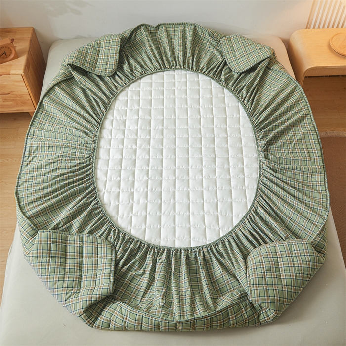 91家纺网 家纺一手货源 找家纺 多谷家纺 2023新款纯棉色织水洗棉大豆夹棉床笠 云熙绿