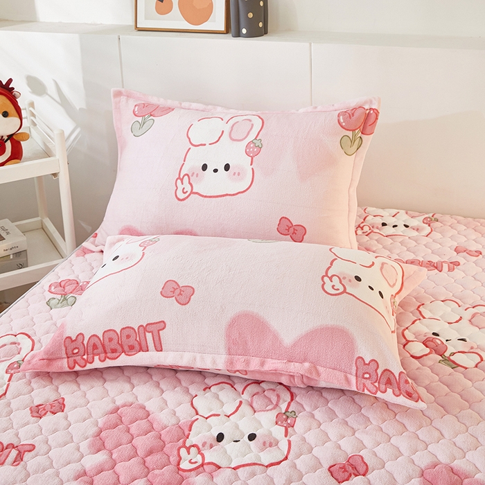 91家纺网 家纺一手货源 找家纺 米柳家纺 2023直播爆款牛奶绒夹棉床笠 可爱兔