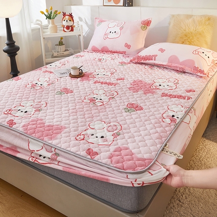 米柳家纺 2023直播爆款牛奶绒夹棉床笠 可爱兔