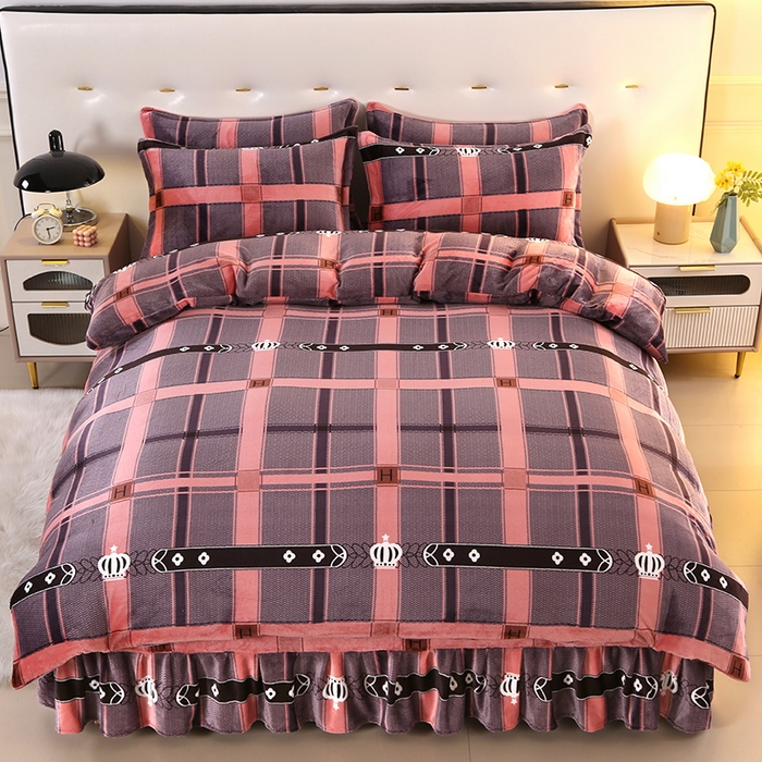 91家纺网 家纺一手货源 找家纺 爱洛 2023新款高克重印花牛奶绒四件套金貂绒四件套 雅韵