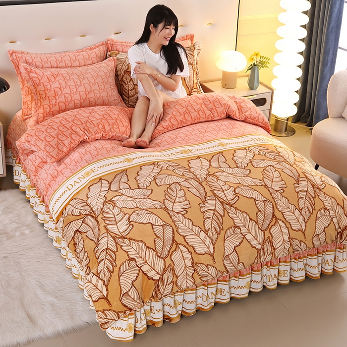 91家纺网 家纺一手货源 找家纺 （总）爱洛 2023新款高克重印花牛奶绒四件套金貂绒四件套