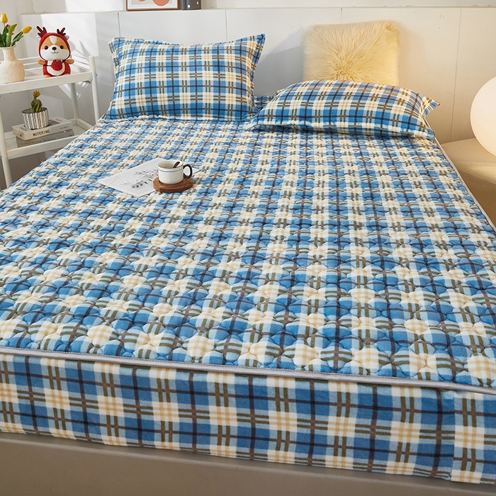 91家纺网 家纺一手货源 找家纺 米柳家纺 2023直播爆款牛奶绒夹棉床笠 休闲格调