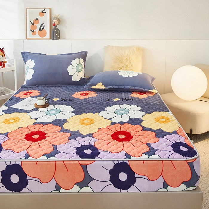 91家纺网 家纺一手货源 找家纺 米柳家纺 2023直播爆款牛奶绒夹棉床笠 繁花