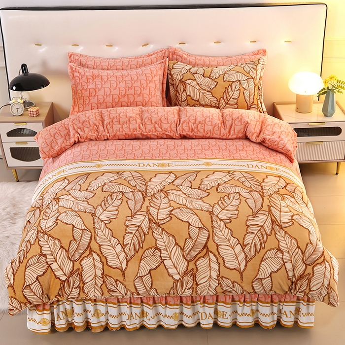 91家纺网 家纺一手货源 找家纺 （总）爱洛 2023新款高克重印花牛奶绒四件套金貂绒四件套