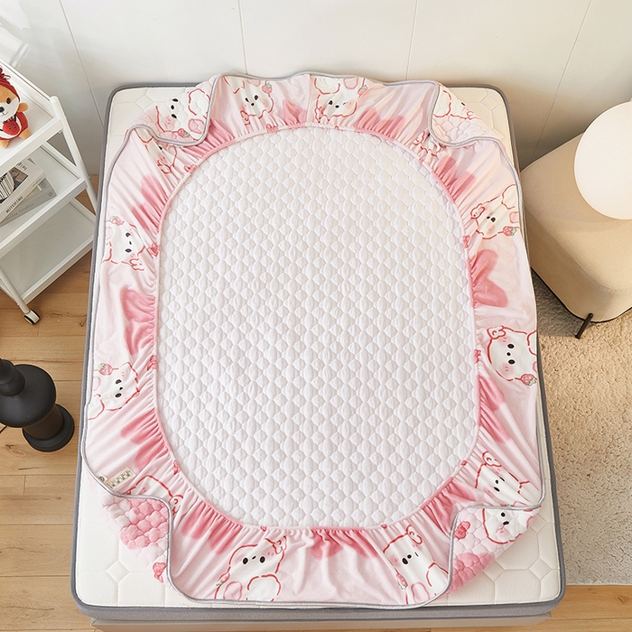 91家纺网 家纺一手货源 找家纺 米柳家纺 2023直播爆款牛奶绒夹棉床笠 可爱兔