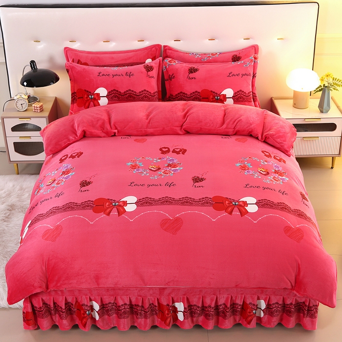 91家纺网 家纺一手货源 找家纺 爱洛 2023新款高克重印花牛奶绒四件套金貂绒四件套 爱情故事