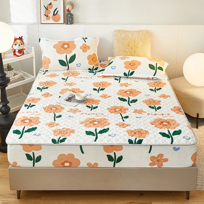 91家纺网 家纺一手货源 找家纺 米柳家纺 2023直播爆款牛奶绒夹棉床笠 浪漫花语