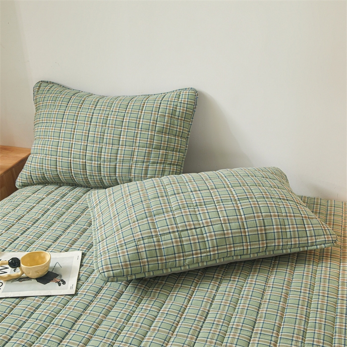 91家纺网 家纺一手货源 找家纺 多谷家纺 2023新款纯棉色织水洗棉大豆夹棉床笠 云熙绿