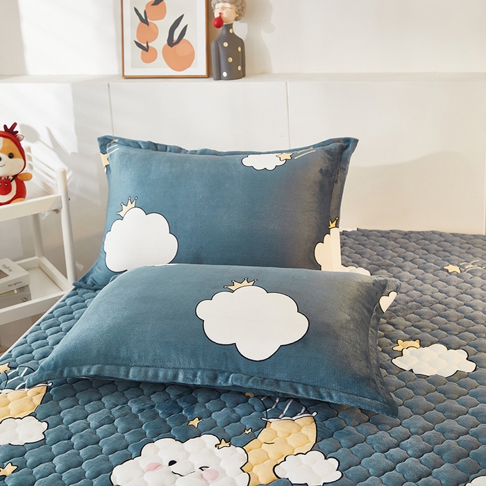 91家纺网 家纺一手货源 找家纺 米柳家纺 2023直播爆款牛奶绒夹棉床笠 云之恋