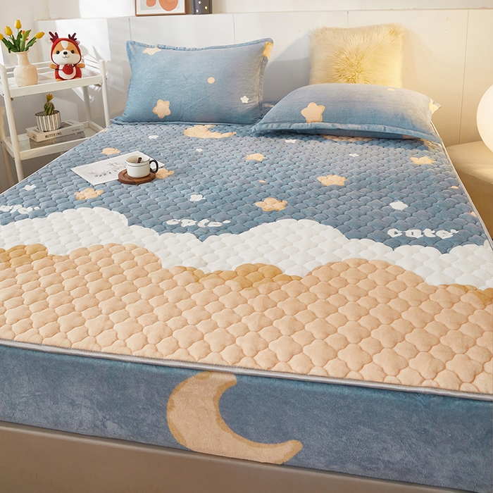 91家纺网 家纺一手货源 找家纺 米柳家纺 2023直播爆款牛奶绒夹棉床笠 星空