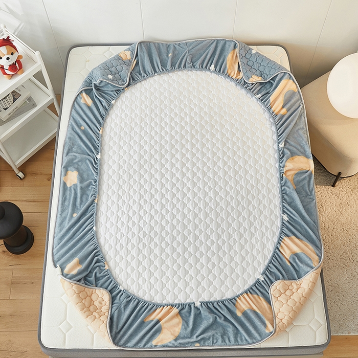 91家纺网 家纺一手货源 找家纺 米柳家纺 2023直播爆款牛奶绒夹棉床笠 星空