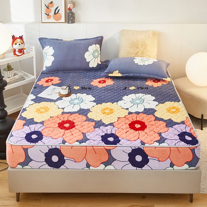 91家纺网 家纺一手货源 找家纺 米柳家纺 2023直播爆款牛奶绒夹棉床笠 繁花