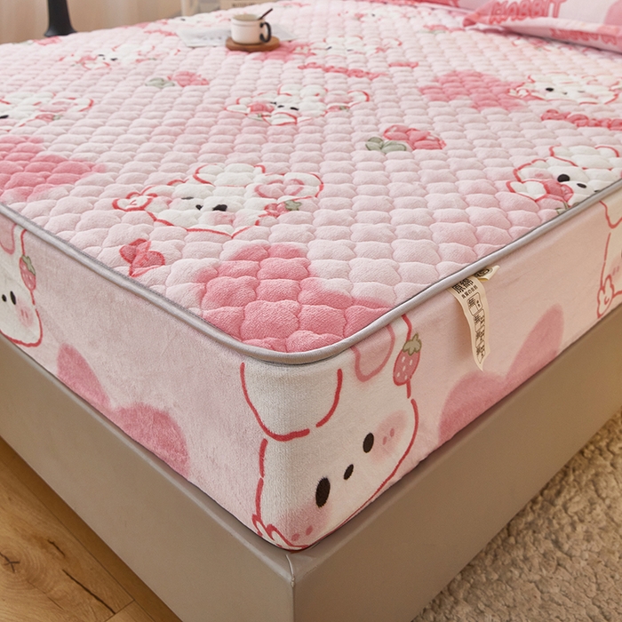 91家纺网 家纺一手货源 找家纺 米柳家纺 2023直播爆款牛奶绒夹棉床笠 可爱兔