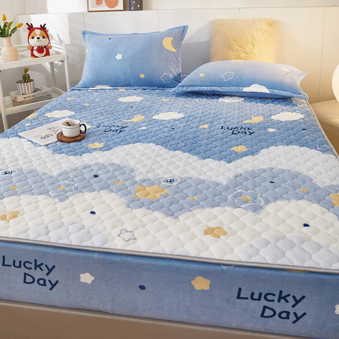 91家纺网 家纺一手货源 找家纺 米柳家纺 2023直播爆款牛奶绒夹棉床笠 云海