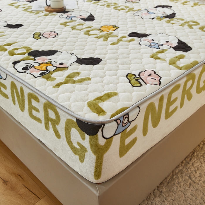 91家纺网 家纺一手货源 找家纺 米柳家纺 2023直播爆款牛奶绒夹棉床笠 欢乐狗狗