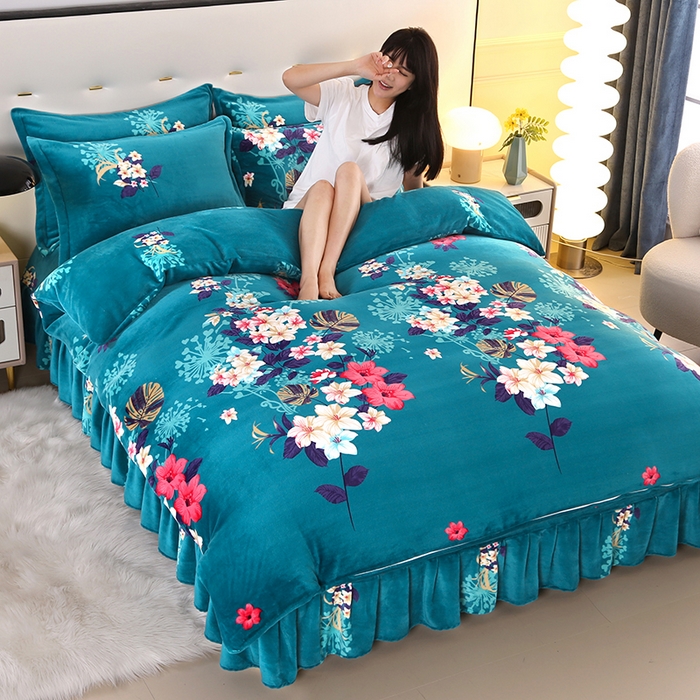 91家纺网 家纺一手货源 找家纺 爱洛 2023新款高克重印花牛奶绒四件套金貂绒四件套 三生三世