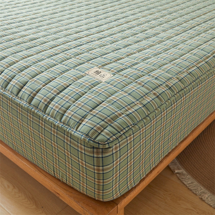 91家纺网 家纺一手货源 找家纺 多谷家纺 2023新款纯棉色织水洗棉大豆夹棉床笠 云熙绿