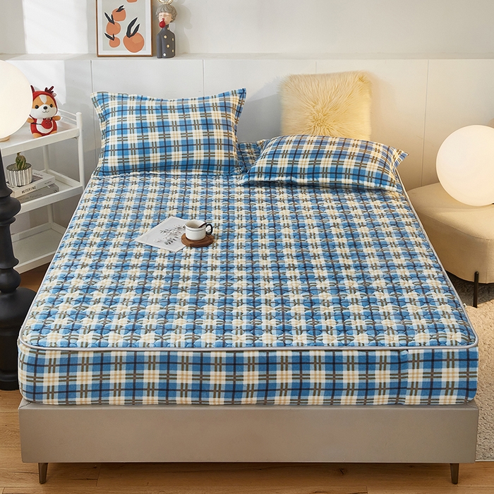 91家纺网 家纺一手货源 找家纺 米柳家纺 2023直播爆款牛奶绒夹棉床笠 休闲格调