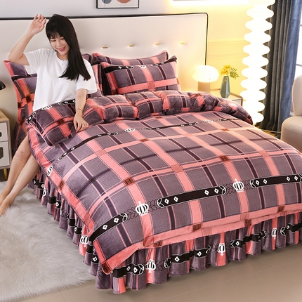 爱洛 2023新款高克重印花牛奶绒四件套金貂绒四件套 雅韵